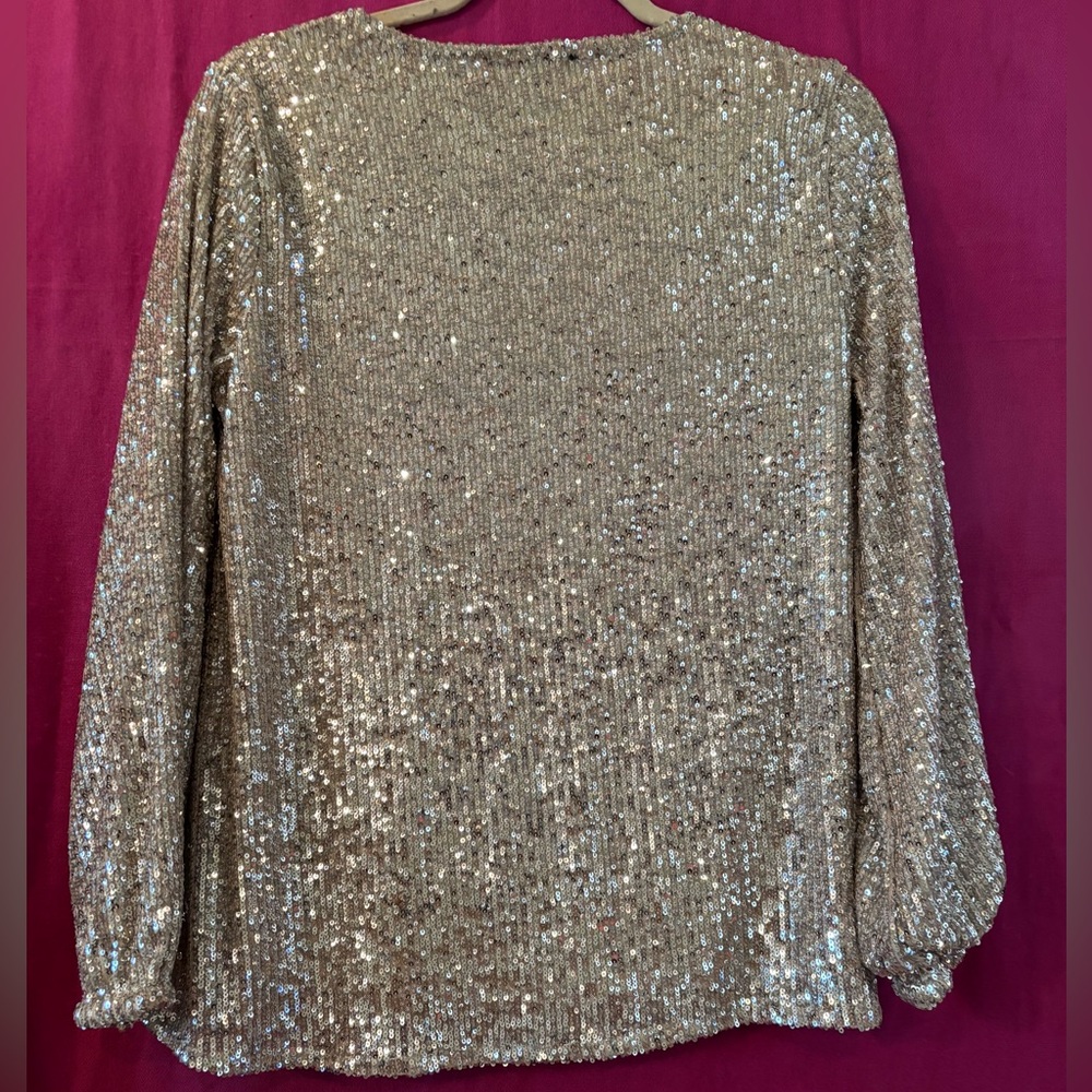 Cable & Gauge Silver Sequin Twist Blouse Size L NWT - Picture 3 of 9